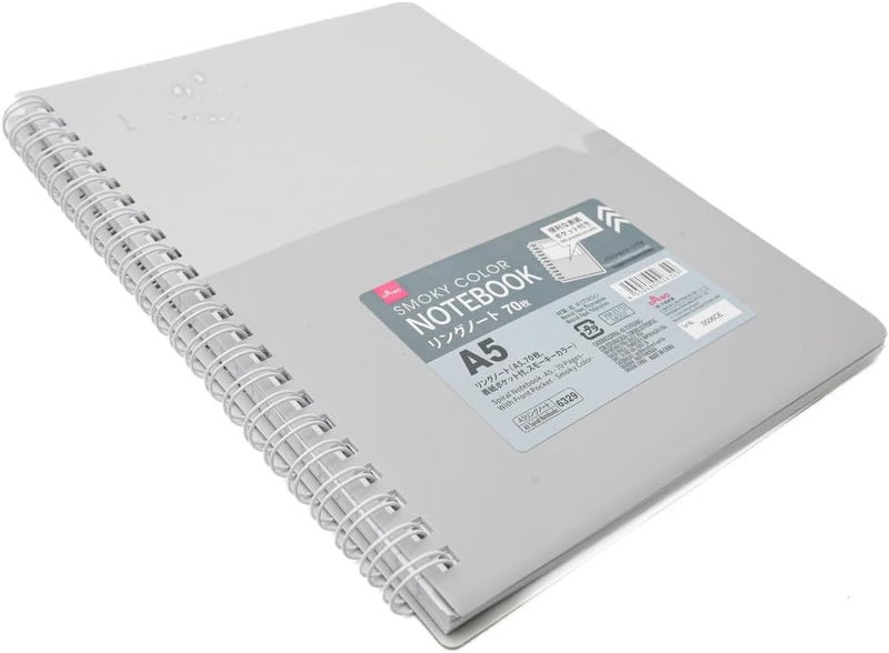 Daiso A5 Spiral Notebook - 70 Pages with Front Pocket - Smoky Color - White - Image 2